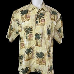 Men's XL Montego Joe Shirt Palm Trees Collar Button Down Cream (617)